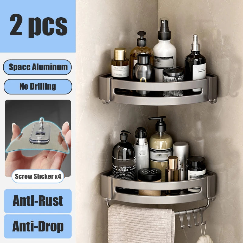 Shower Corner Shelf Caddy - No Drill Rust-Proof Organizer for Bathroom, Corner Wall Shelf and Shampoo Holder