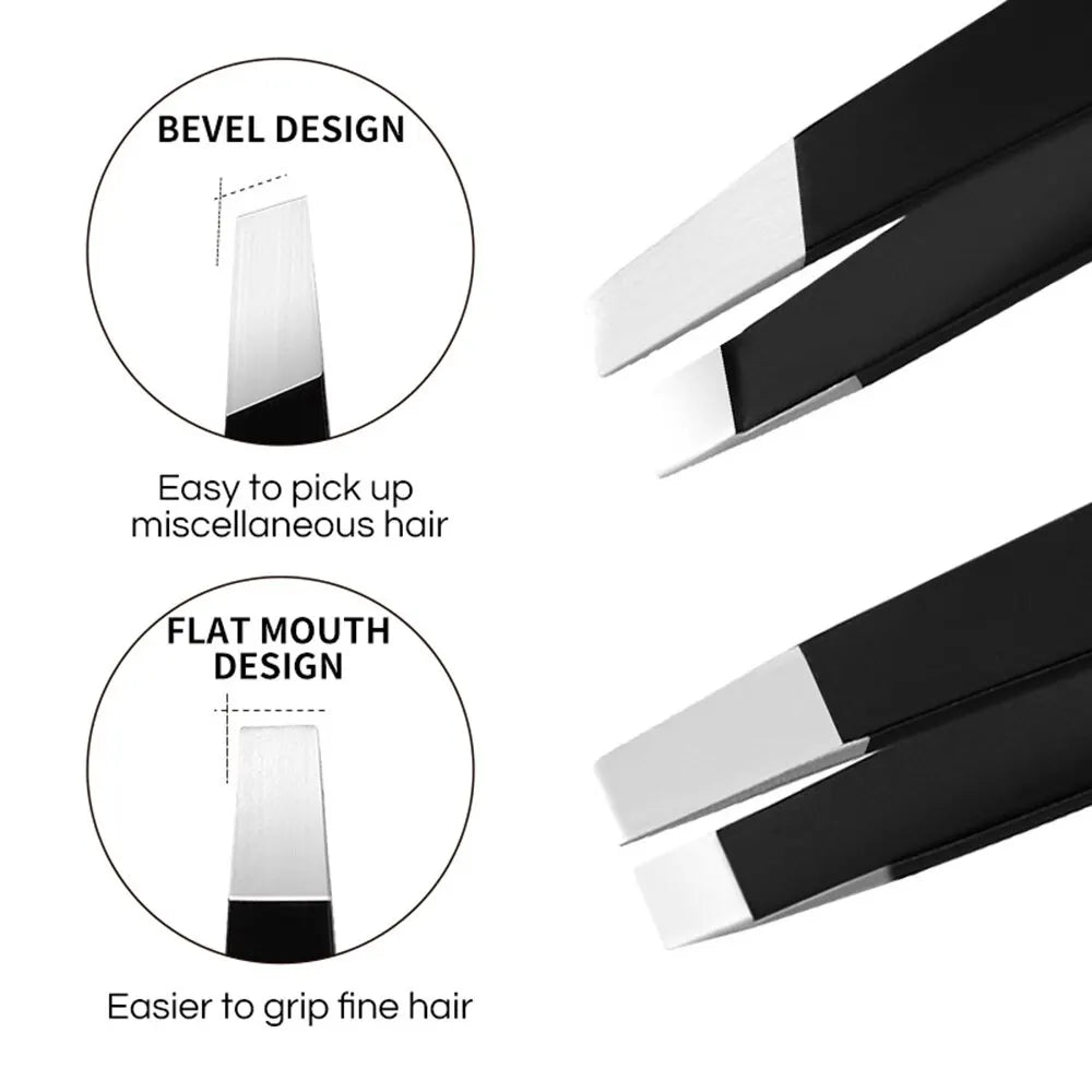 Stainless Steel Black Eyebrow Tweezer - Slant and Flat Point Beauty Tool for Eyebrow Grooming & Ingrown Hair Removal by GECOMO