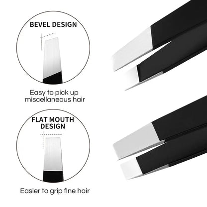 Stainless Steel Black Eyebrow Tweezer - Slant and Flat Point Beauty Tool for Eyebrow Grooming & Ingrown Hair Removal by GECOMO