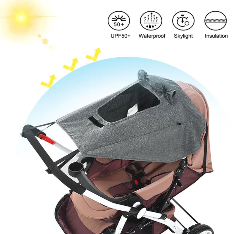 Baby Stroller Sun Cover - Sun Shade Awning for Sun Protection Canopy, Pushchair Buggy Hood Cover with UV & Rain Proofing