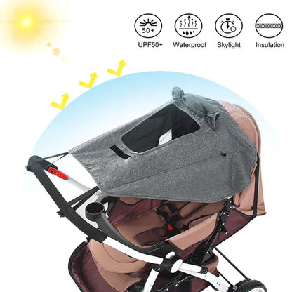 Baby Stroller Sun Cover - Sun Shade Awning for Sun Protection Canopy, Pushchair Buggy Hood Cover with UV & Rain Proofing