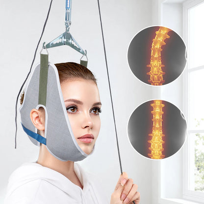 Over-Door Neck Traction Kit - Adjustable Cervical Correction Stretcher with Cushion Belt and Head Massager