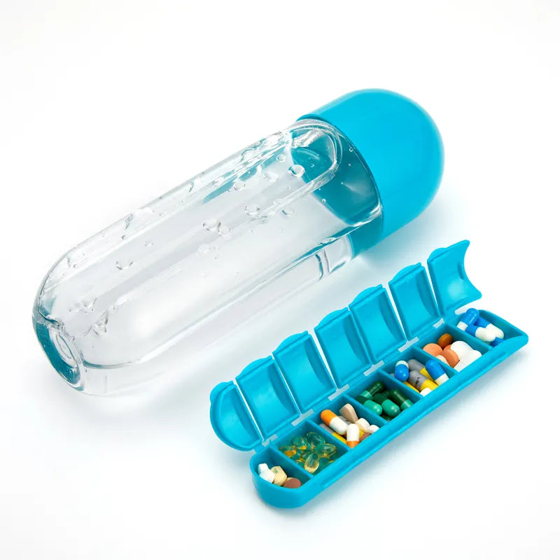 2-in-1  Water Bottle Organizer with Daily Pill Boxes