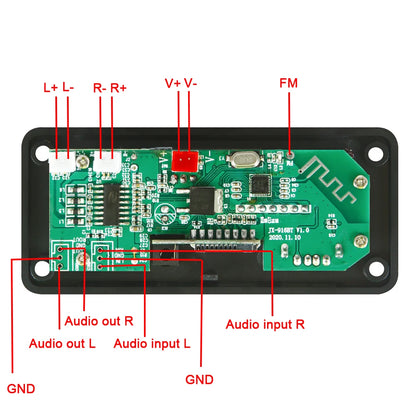 50W Bluetooth MP3 Decoder Audio Board with USB & TF, FM Radio for Car Speakers - DC 5V/12V Power Supply