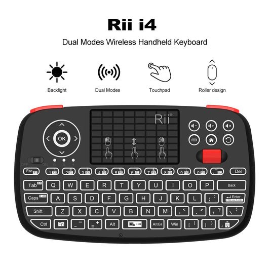 Rii i4 Mini BT Wireless Keyboard with Touchpad - 2.4GHz Backlit Mouse Remote for Windows, Android TV Box, and Smart TV