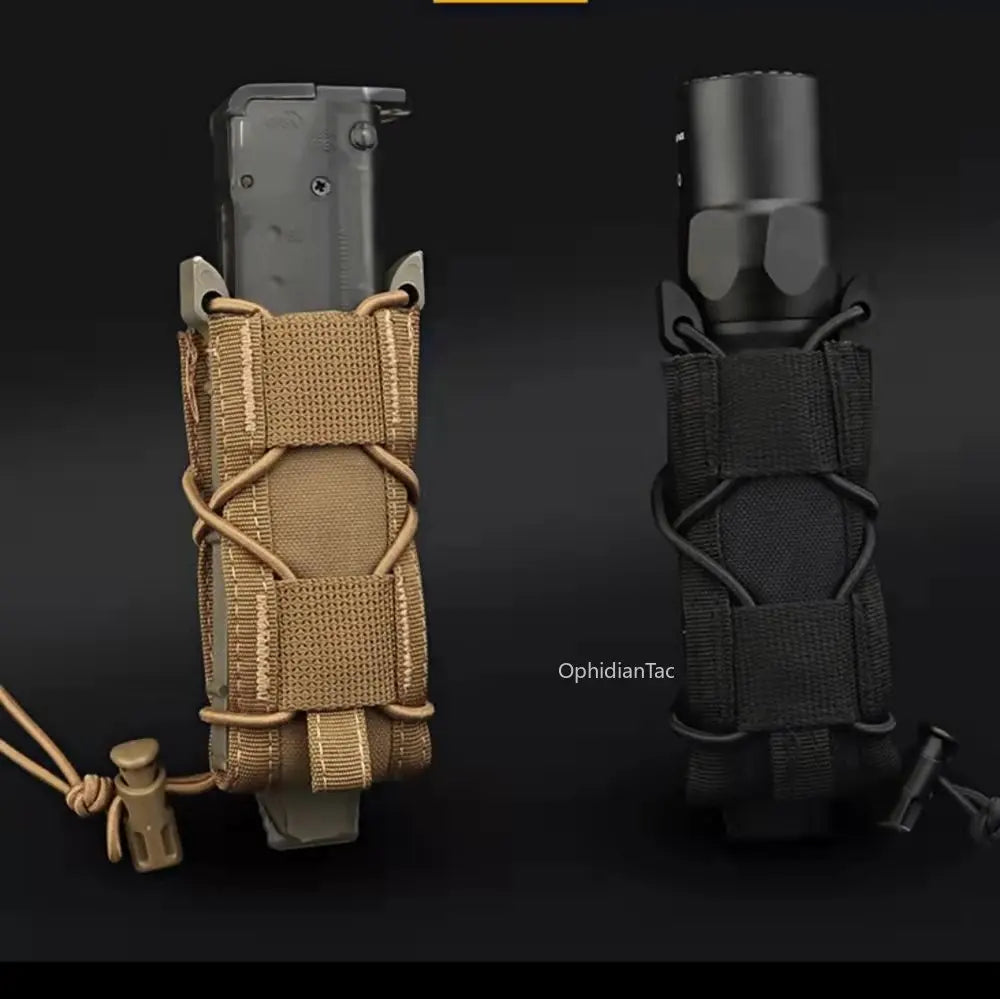 Tactical Magazine Pouch | 9mm Pistol Single Mag Bag | Molle Flashlight Pouch Torch Holder | Hunting Knife Holster Shooting Airsoft