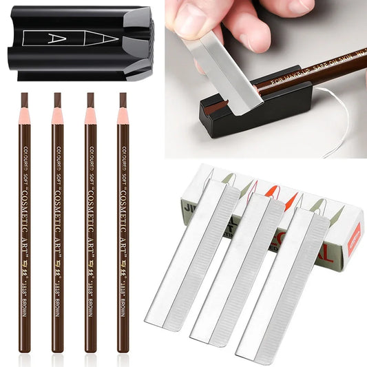 Waterproof Eyebrow Tattoo Tint Set: Microblading Supplies with Sharpener & 10Pcs Brow Trimmer Blade - Brow Enhancers Pencil