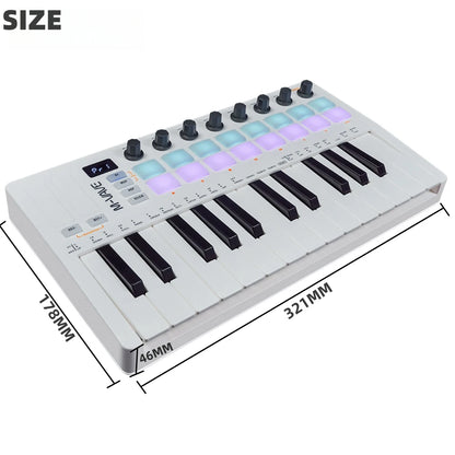 M-VAVE SMK-25 II MIDI Pad Controller - USB Mini 25-Key Keyboard, 16 RGB Drum Pads, 8 Knobs, Music Production Software Included