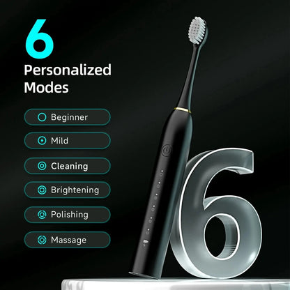 6 Clean Modes Sonic Electric Toothbrush - USB Rechargeable, Washable Teeth Whitening and Cleaning Brush for Adults X-3