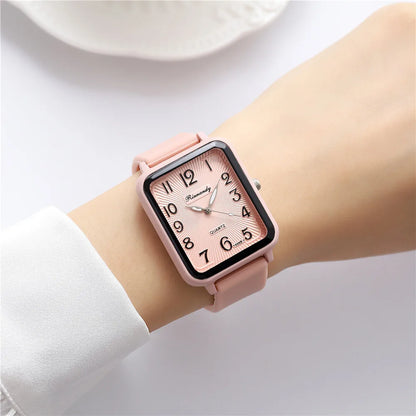 Fashion Lady’s Digital Quartz Watch – Rectangle Design, Leisure Brand, Sports Silicone Strap, Simple Women’s Clock