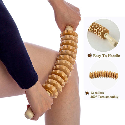 Wooden Bendable Massage Roller - Lymphatic Drainage and Cellulite Trigger Point Therapy Tool for Manual Muscle Release