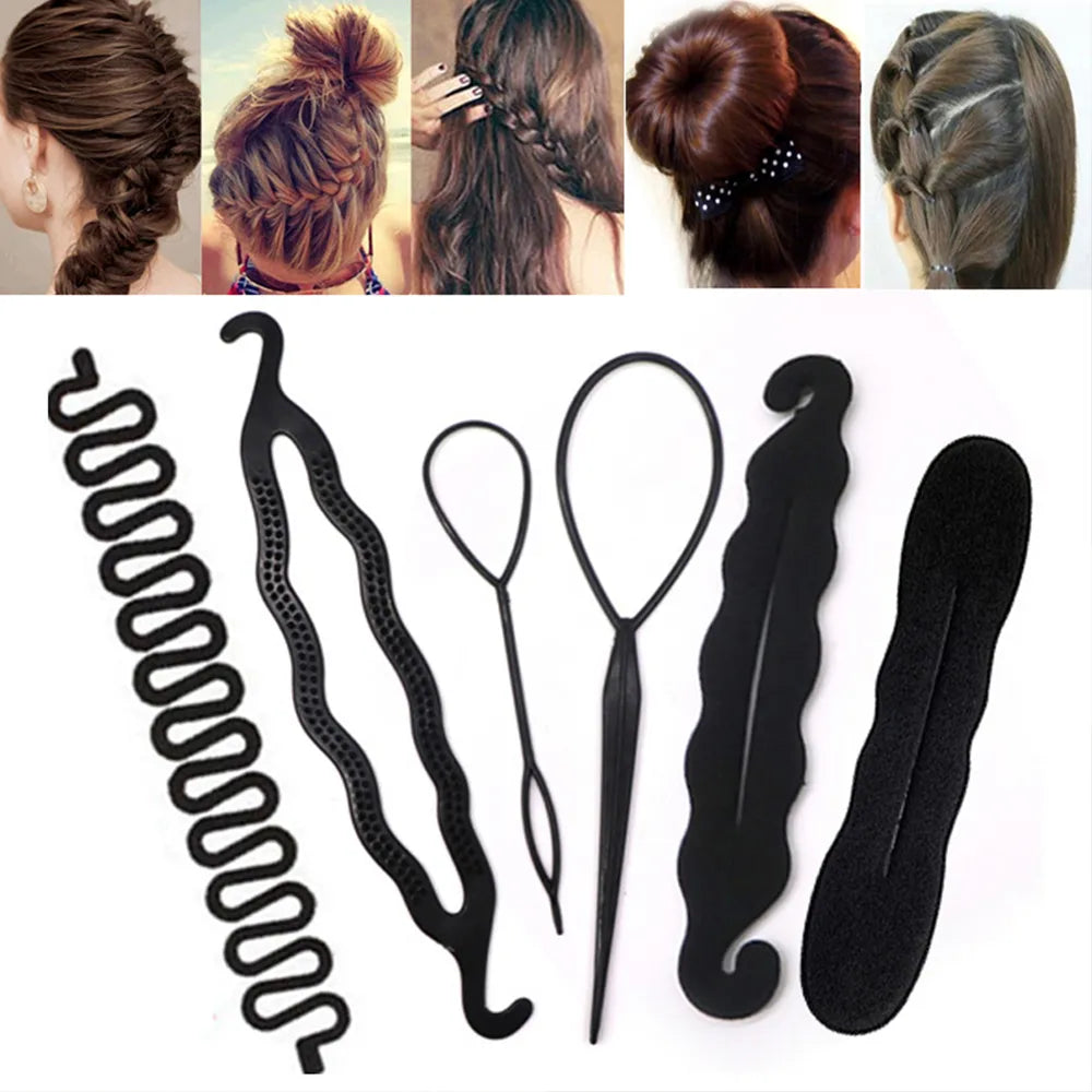 Multiple Magic Hair Braided Tool Set: 1-6Pcs Hair Donut Bun Maker Hairpins Twist Hair Clip - Styling Accessory for Women & Girls