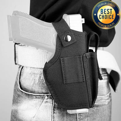 Tactical Pistol Hand Gun Holster - Molle Right/Left Interchangeable, Hunting Black Magazine Slot Holder Bag