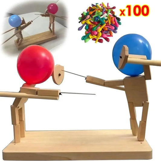 Fast-Paced Balloon Bamboo Man Battle Game - Two-Player Wooden Bots Battle Game with 100/20 Balloons - Exciting Gift Toy