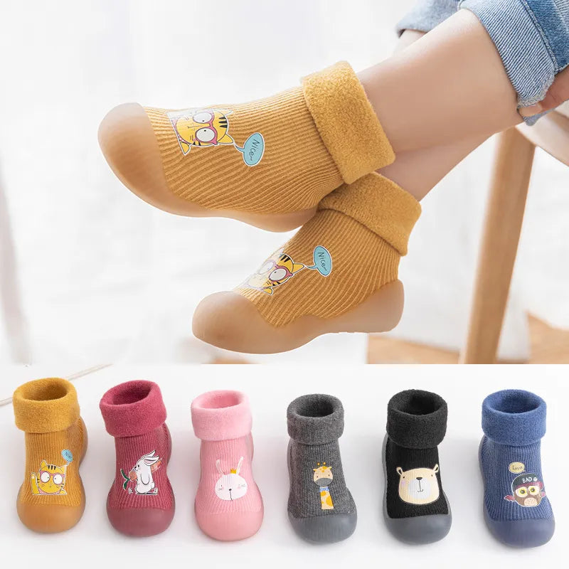 Cozy Toddler Shoes & Socks Set: Autumn/Winter Thickened Velvet Warm High Tube for Boys & Girls | Soft Bottom Indoor Children's Footwear