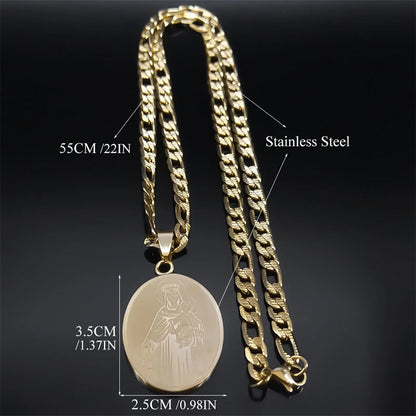 Classic Virgin Mary Pendant Necklace – Stainless Steel Gold Plated Catholic Jewelry for Women and Men – Mother Mary Necklace NZZZ140S05