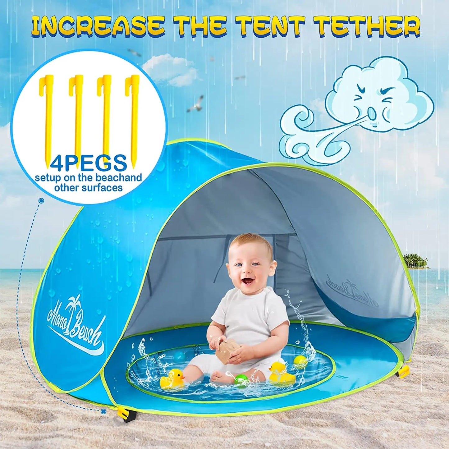 Baby Beach Tent with UV Protection - Sun Shelter & Shade Pool for Infant Outdoor Play, Swimming Pool House Toy for Kids