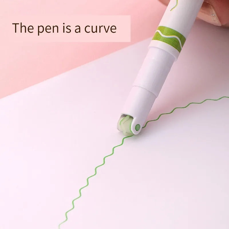 Kawaii Flowers Line Shaped Highlighter Pens - 6Pcs Roller Tip Curve Liner Marker for Writing, Journaling, Drawing Stationery