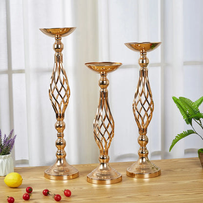 Golden Iron Art Table Candle Holder - Twisted Road Candlestick Vase for Wedding Flower Decorations and Props