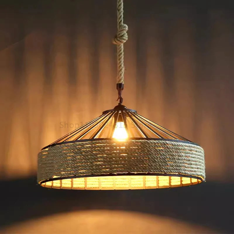 Classical Hemp Rope Pendant Ceiling Lamp - Retro Antique Iron Chandelier for Dining Room - Industrial Hanging Light Fixture