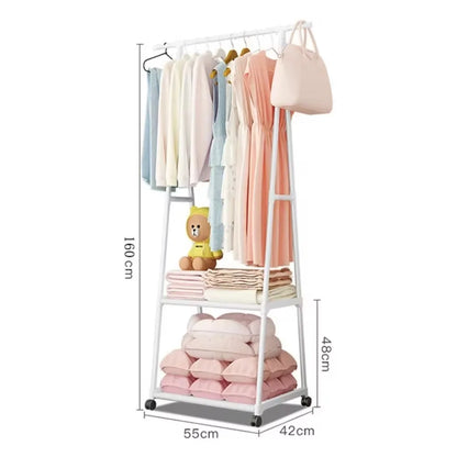 Mobile Clothes Hanger - Floor-Mounted Triangle Hat Rack with Wheels for Bedroom and Household Storage