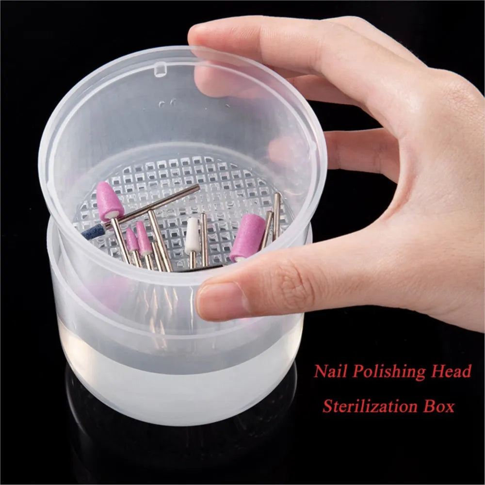 Nail Polishing Head Sterilization Box: Round Cleaning and Disinfection Storage Bowl - Available in Blue, Pink, Clear, and Purple for Complete Sterilization Solution