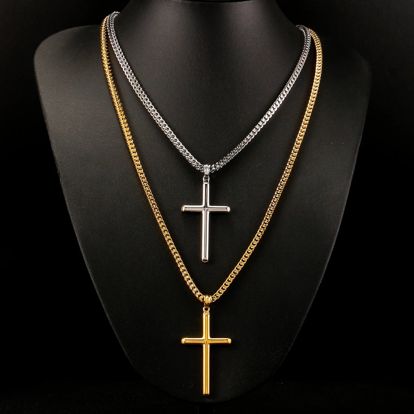 Punk Cross Pendant Link Chain Necklace – 316L Stainless Steel, Gold/Silver Hip Hop Fashion Jewelry – Waterproof for Men and Women, Ideal Gift