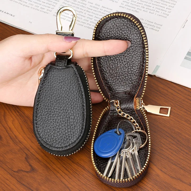 Large Capacity Unisex PU Leather Key Case: Wallet Pocket Organizer Pouch for Car Keys - Zipper Key Bag Holder for Convenience