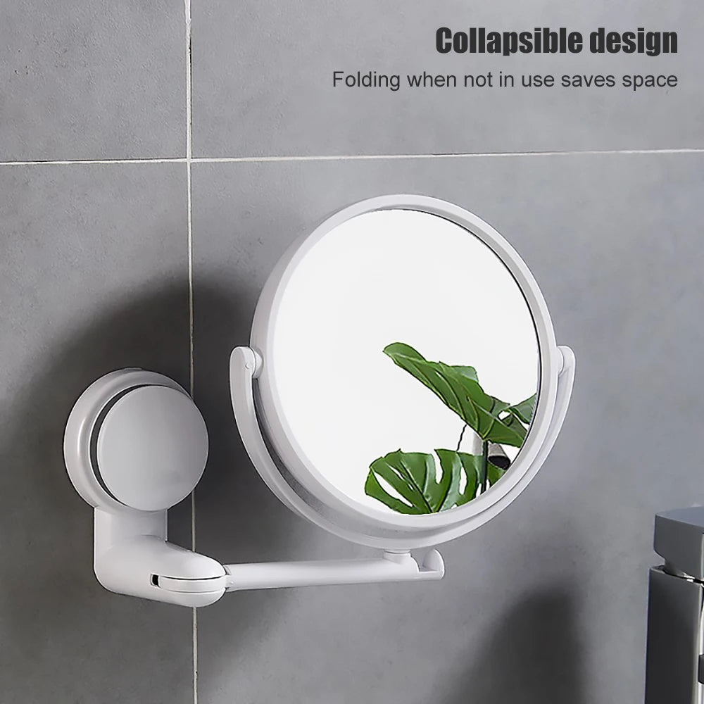 Folding Arm Extendable Wall Mirror: Swivel Bathroom Mirror without Drill, Double-Sided Cosmetic Makeup Mirror with Suction Arm