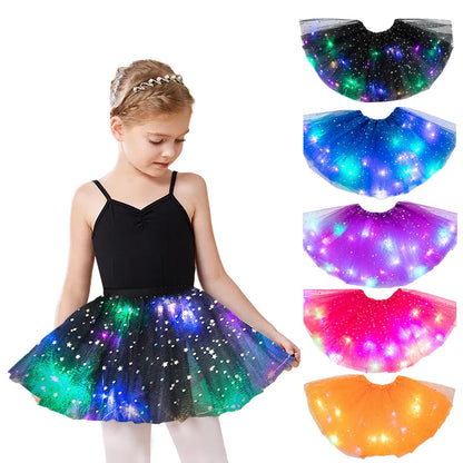 YOMDID Girls Tutu Skirts with Neon LED Light Glow - Princess Ballet Stage Dance Short Dress, Kids Fairy Miniskirt, Birthday Gifts