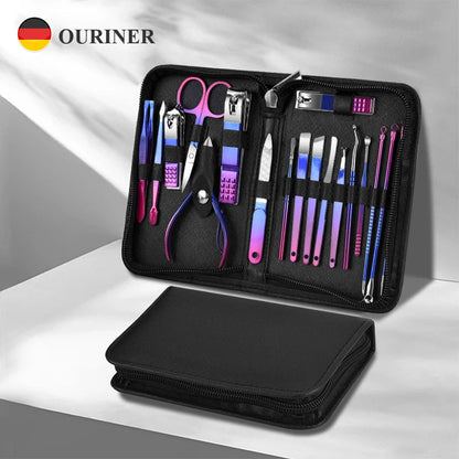 Professional Stainless Steel Manicure and Pedicure Kit - 6-18pcs Set with Precision Nail Care Tools, Nail Clipper, Scissors, and Travel Case