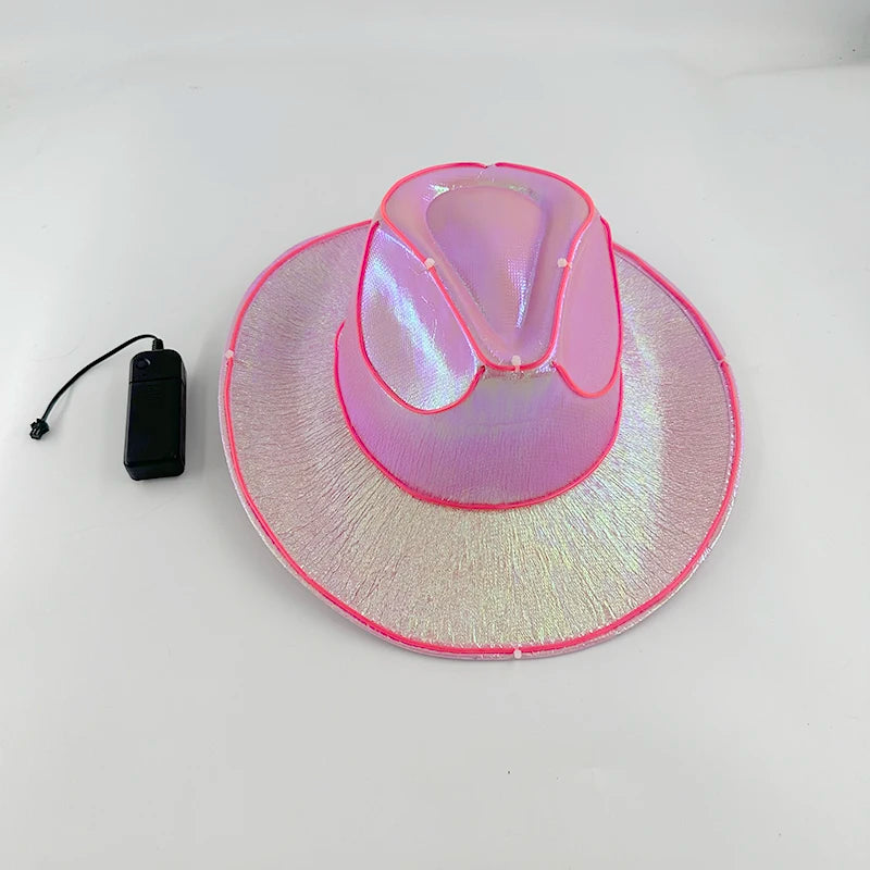 New Pearlescent Cowboy Hat - Glowing Cowgirl Cap for Dance Costumes, Neon Nightclub Decor