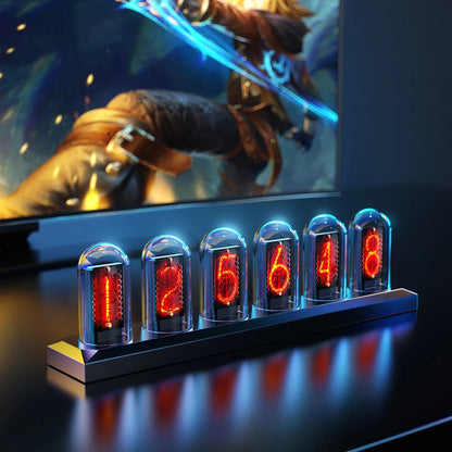 RGB Nixie Tube Clock – LED Glows with IPS Color Screen, DIY Analog Digital Tube Night Light for Gaming Desktop and Home Decoration, Perfect Gift Idea