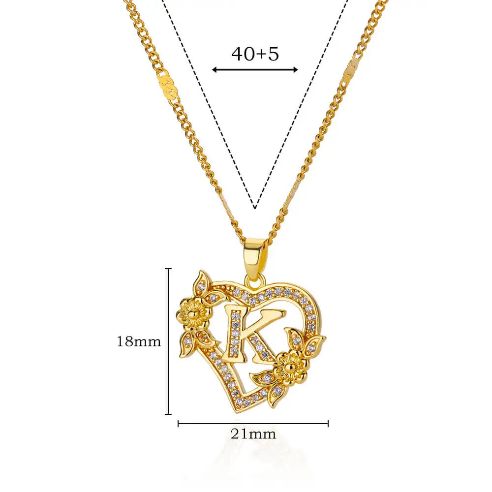 Zircon Flower Initial Necklace for Women - Stainless Steel Heart Letter Chain, Gold Color, 2024 Trend Wedding Jewelry