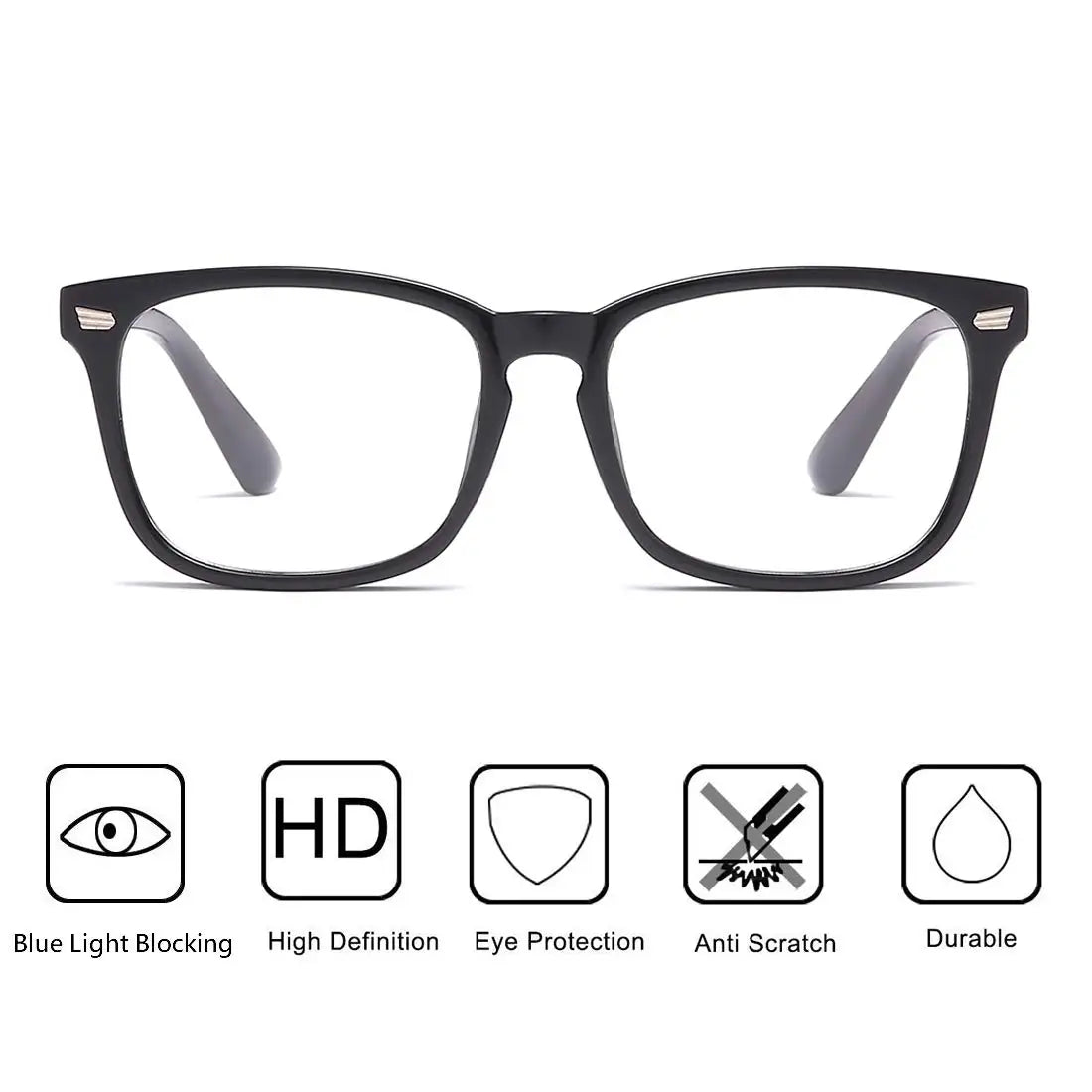 Blue Light Blocking Glasses - Square Nerd Frame, Anti-Blue Ray Eyeglasses for Computer and Gaming