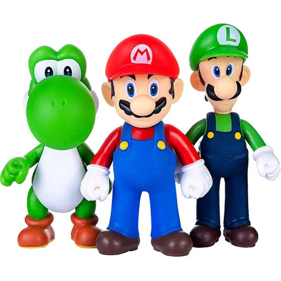 Super Mario Bros Cartoon Dolls – Luigi, Yoshi, and Mario Anime Figures | Creative Collectible Model Toys for Kids Birthday Gift