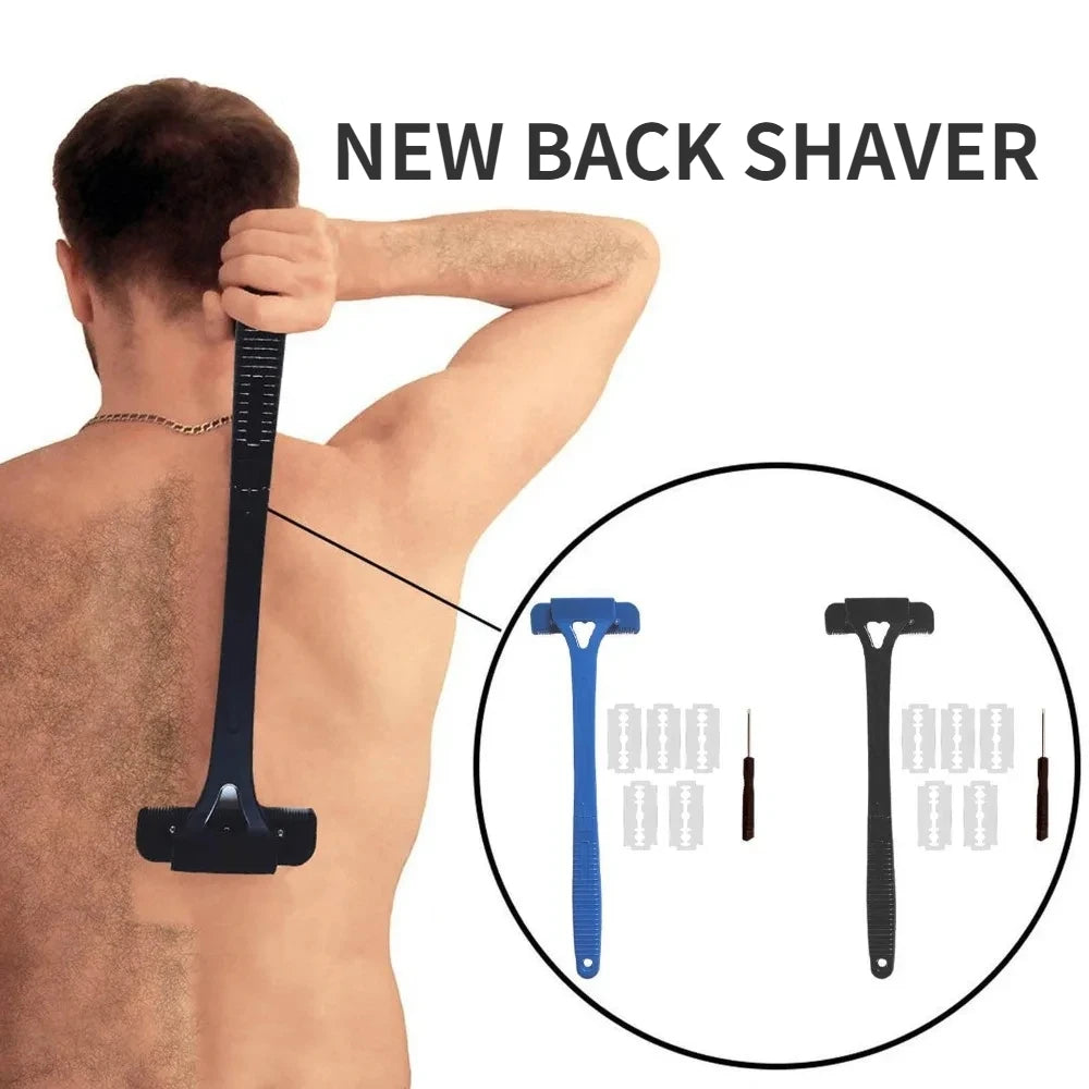 Men's Back Shaver – Foldable Long Handle Hair Trimmer – Body and Leg Hair Removal Safety Razor Tool