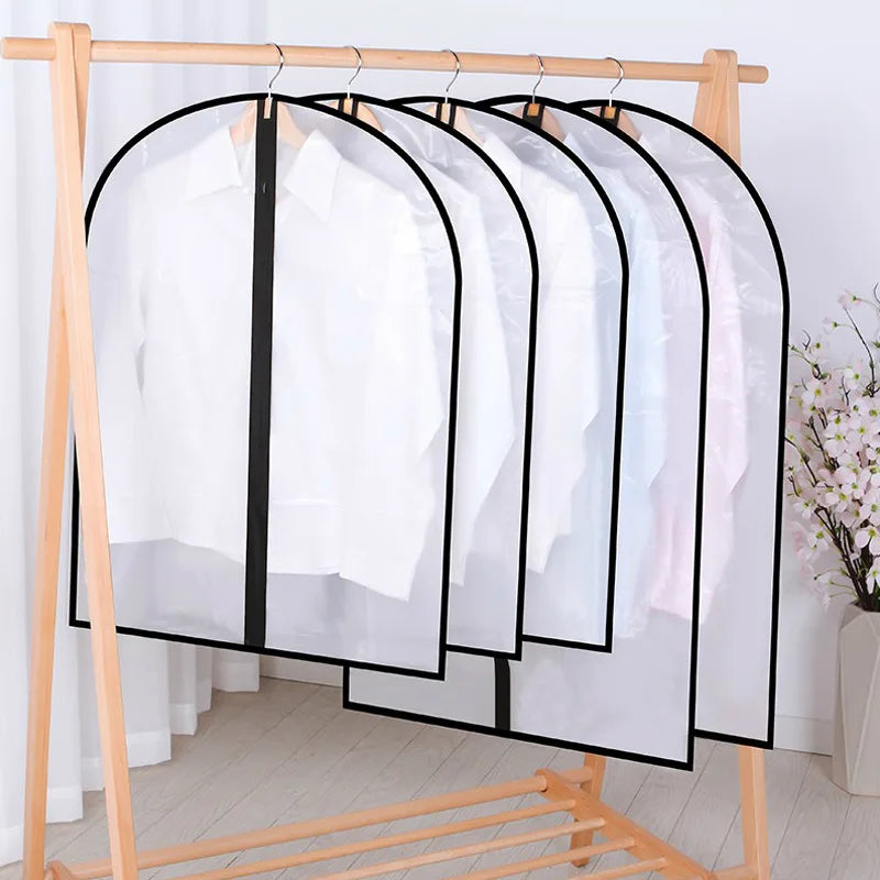 5PCs Dustproof Clothing Covers: Transparent PEVA Coat Protector - Foldable Hanging Garment Bag for Wardrobe Storage