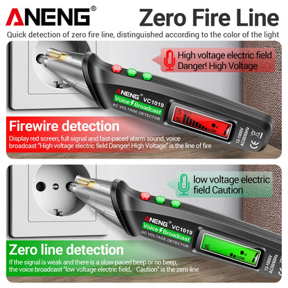 ANENG VC1019 DC/AC Test Pen - Voice Broadcast Voltage Detector | 12-1000V Non-Contact Electric Tester Meter Tools