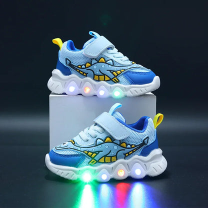 LED Tennis Shoes for Kids – Cartoon Boys and Girls, Breathable Mesh Casual Sneakers, Illuminated Light-Up Baby Trainers