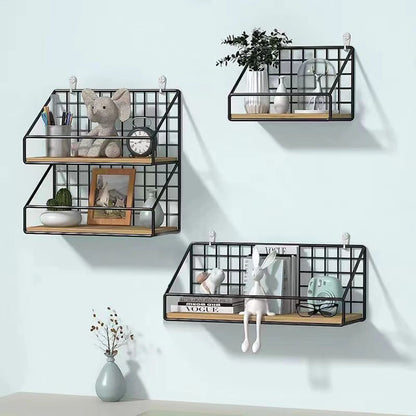 Creative Wall-Mounted Shelves – Iron Hanging Storage Shelves & Baskets for Bedroom Home Furnishings