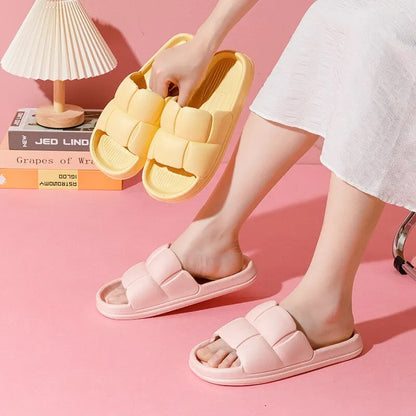 Thick Flat Bottom Bathroom Slippers: Fashionable Soft Sole EVA Indoor Lady Sandals - Non-Slip Flip Flops for 2024 Summer