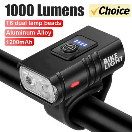 Bright T6 LED Bicycle Light - 1000LM USB Rechargeable Front Headlight for MTB, Mountain Bike, Cycling, and Scooters