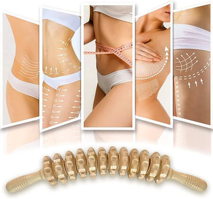 Wooden Grooved Gear Body Fascia Massager: Anti-Slip Handle for Arms, Legs, Thighs, Buttocks - Smooth Roller for Back Relaxation