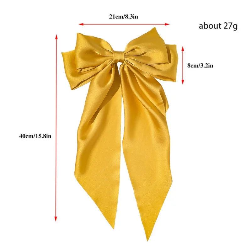 11 Solid Color Satin Ribbon Big Bow Hairpin Spring Clips: Trendy Hair Accessories for Women & Girls - Korean Summer Headwear