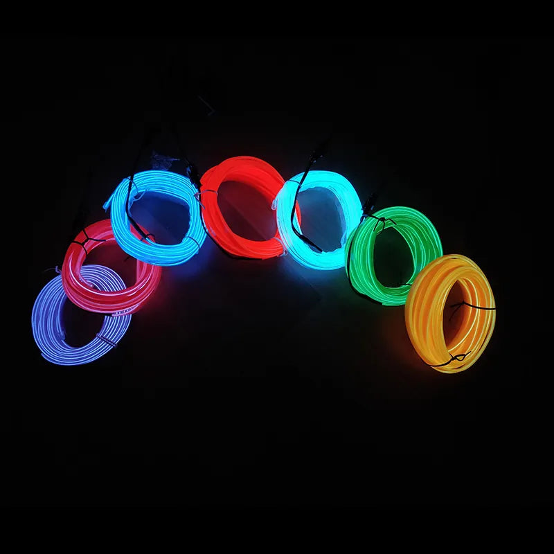 Car Interior LED Decorative Lamp - Flexible EL Wiring Neon Strip for Auto DIY, USB Party Atmosphere Diode (1M/3M/5M)