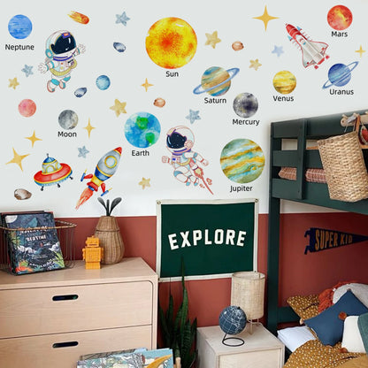 Explore Space with Solar System Kids Wall Stickers - Astronaut and Stars Decals for Nursery, Bedroom, and More!