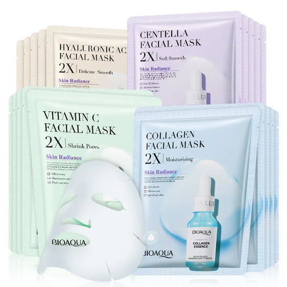 20pcs BIOAQUA Centella Collagen Face Mask - Moisturizing, Refreshing Hyaluronic Acid Sheet Masks for Skin Care