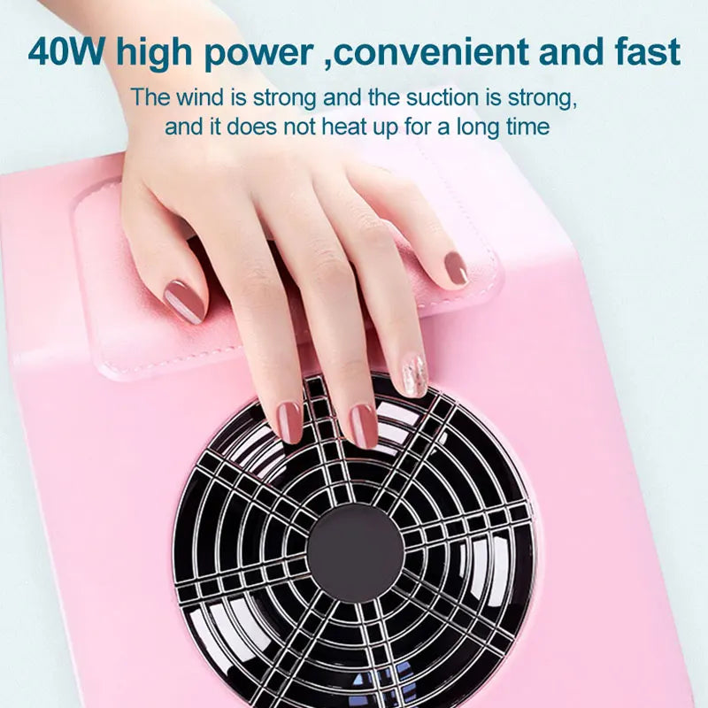 40W Nail Dust Collector: Pink or White Nail Suction Fan with Vacuum Cleaner Machine - Includes 2 Dust Collecting Bags