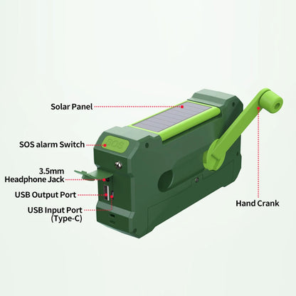 10000mAh Multifunctional Emergency Radio - Hand Crank & Solar Powered, USB Charging, FM/AM/WB/NOAA, with LED Flashlight and Power Torch